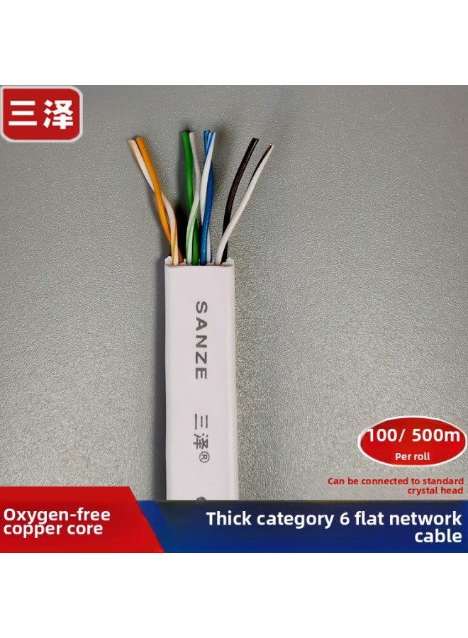 Sanze Six Pure Copper Flat Network Cable Bulk Sale Gigabit CAT.6/8 Core Double Twisted Network Cable Bold 100/500 M-Color:Category 6 Flat Network Cable Oxygen-free Copper Core 32awg Fine White-Line Length:10 M - Image 2
